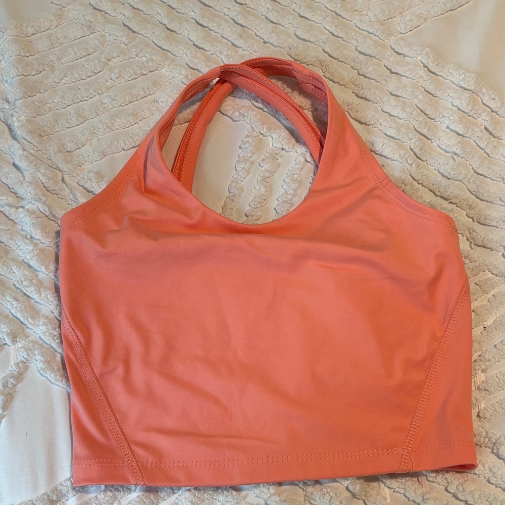 Vibrant Coral Halter Sports Bra